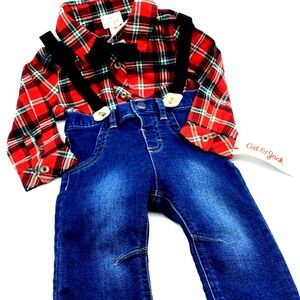 Baby Boys Outfit Size 12m Matching 3pc Set Button Shirt Pants Bow Tie Collared